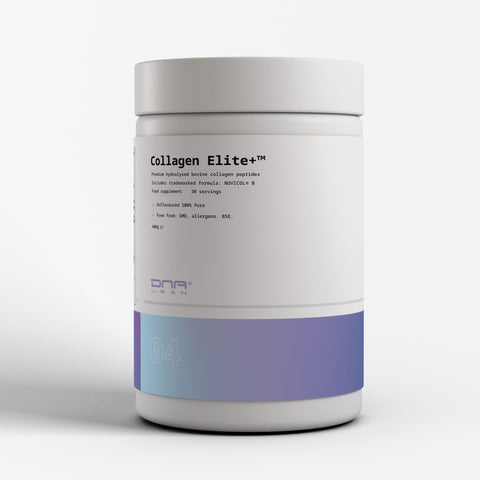 Collagen Elite+ container with purple accent on a white background