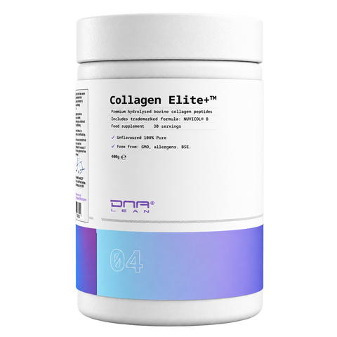 DNA Lean Collagen Elite+™ - Hydrolysed grass-fed bovine collagen powder with Type I & III peptides, 3,000 Da molecular weight, 400g unflavoured tub.